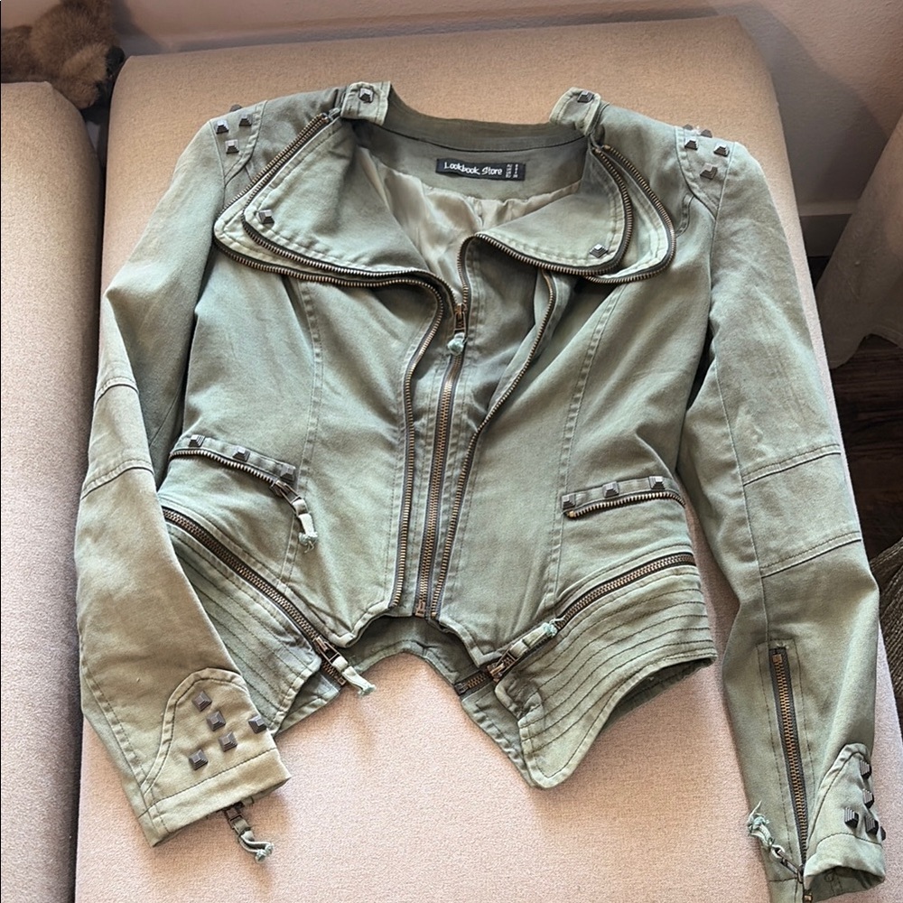 Olive Green Moto Jacket - Women
